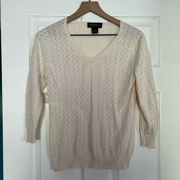 Brooks Brothers Sweaters - Brooks Brothers, Ivory, Silk and Cotton lightweight sweater 3/4 sleeve
